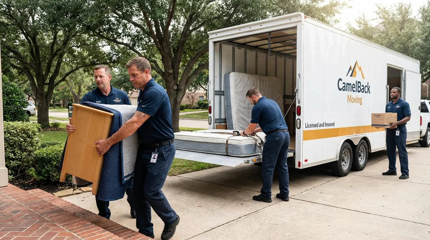 Crew loading residential truck for cross-state move from Lakewood, WA