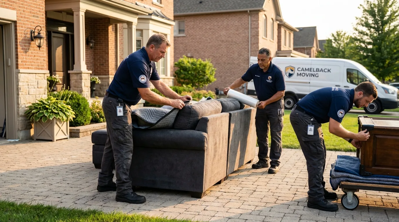 Large estate moving crew wrapping furniture in Lakewood, WA
